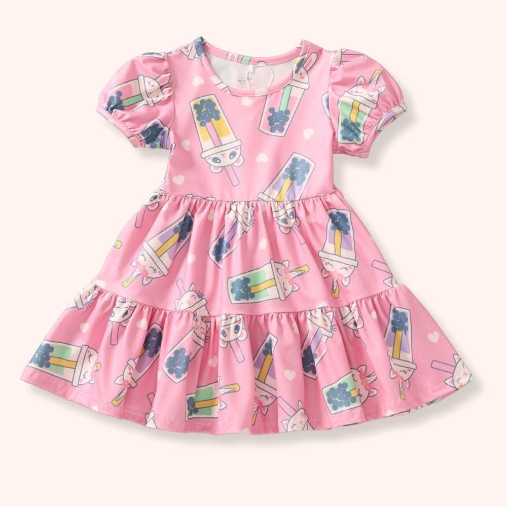 Pink Girls Casual Dress with Fun Print